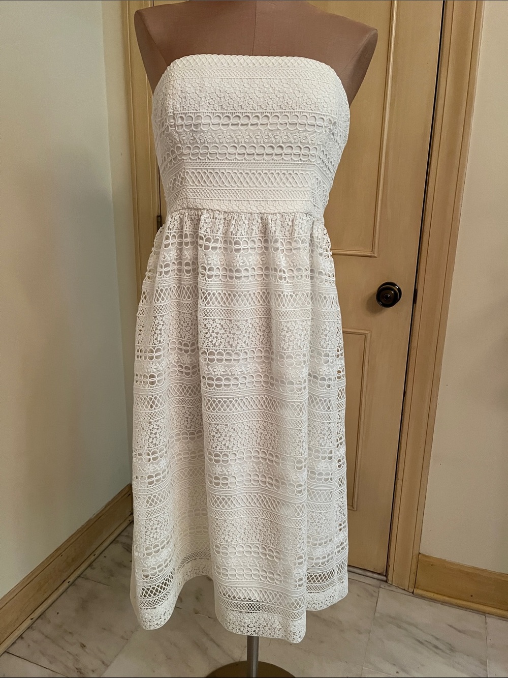 J. CREW NWT Stanbury Party Bridal Open Crochet Lace Strapless Ecru Midi Dress 6